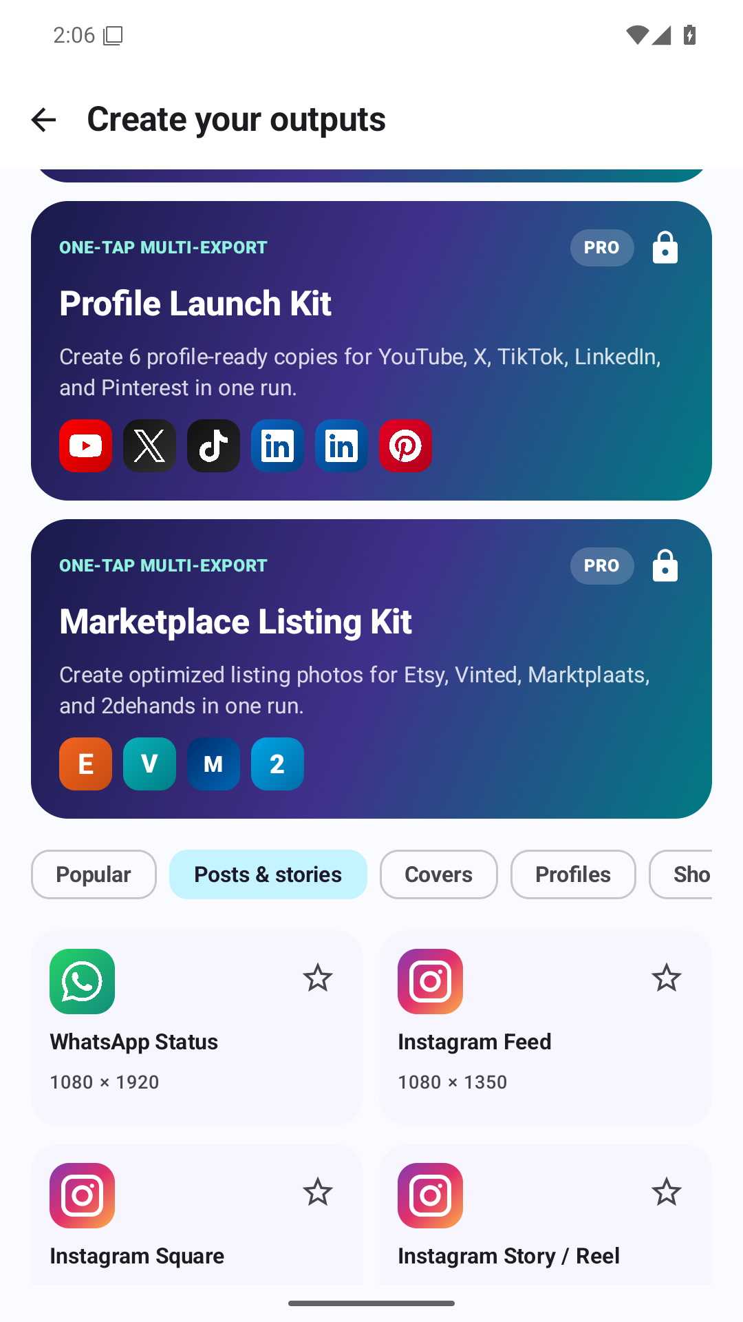 PixelShrink social and marketplace size presets